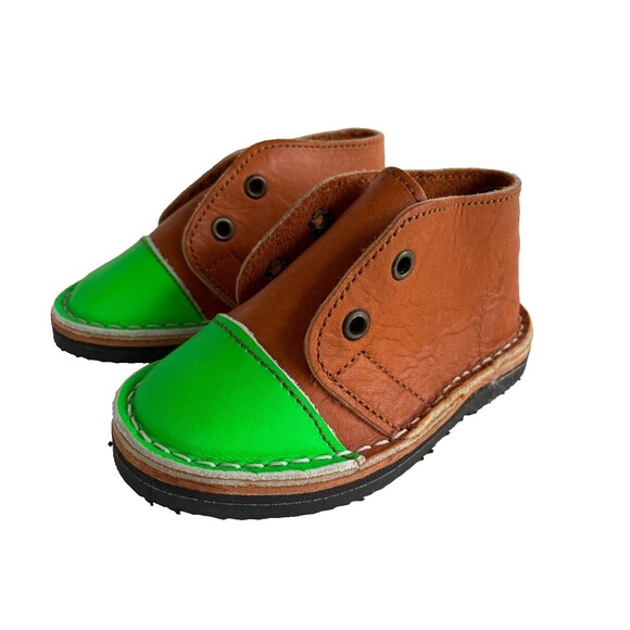 Brother Vellies Minis Leather Chukkas Brown & Green Baby Toddler Size 5  $150 - Picture 1 of 12